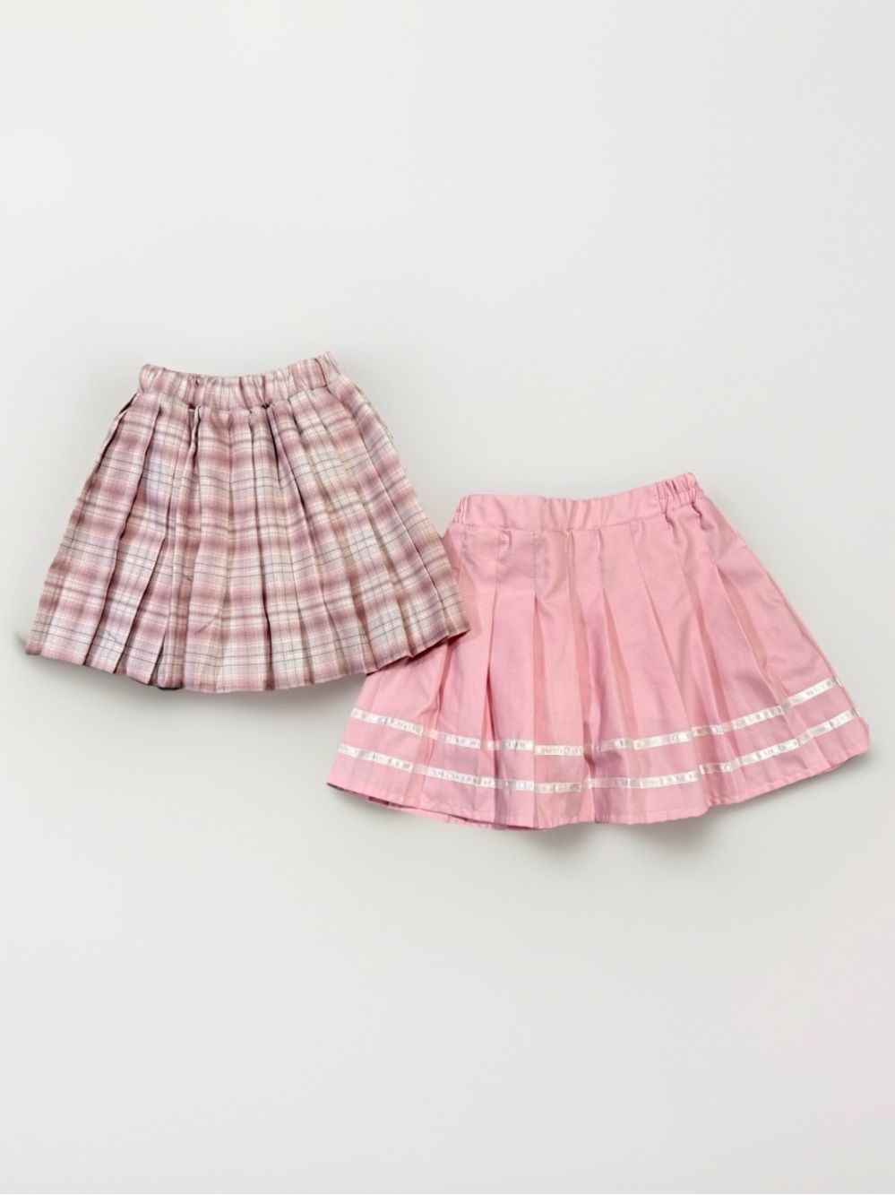 Preppy Pleated Pink Plaid Mini Skort And Pink Pleated Schoolgirl Sz 130 7-9 Set